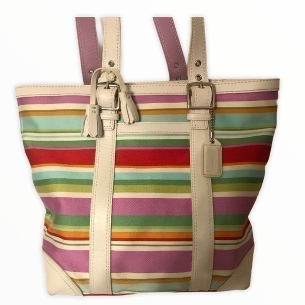 COACH multicolor striped Hampton tote bag